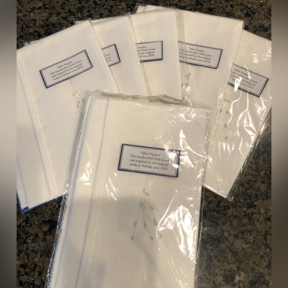 Set of 6 White Irish Linen Table Napkins NWT